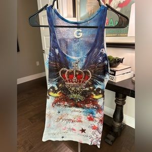 GUESS Rhinestone Embellished Tank Top, Size: M